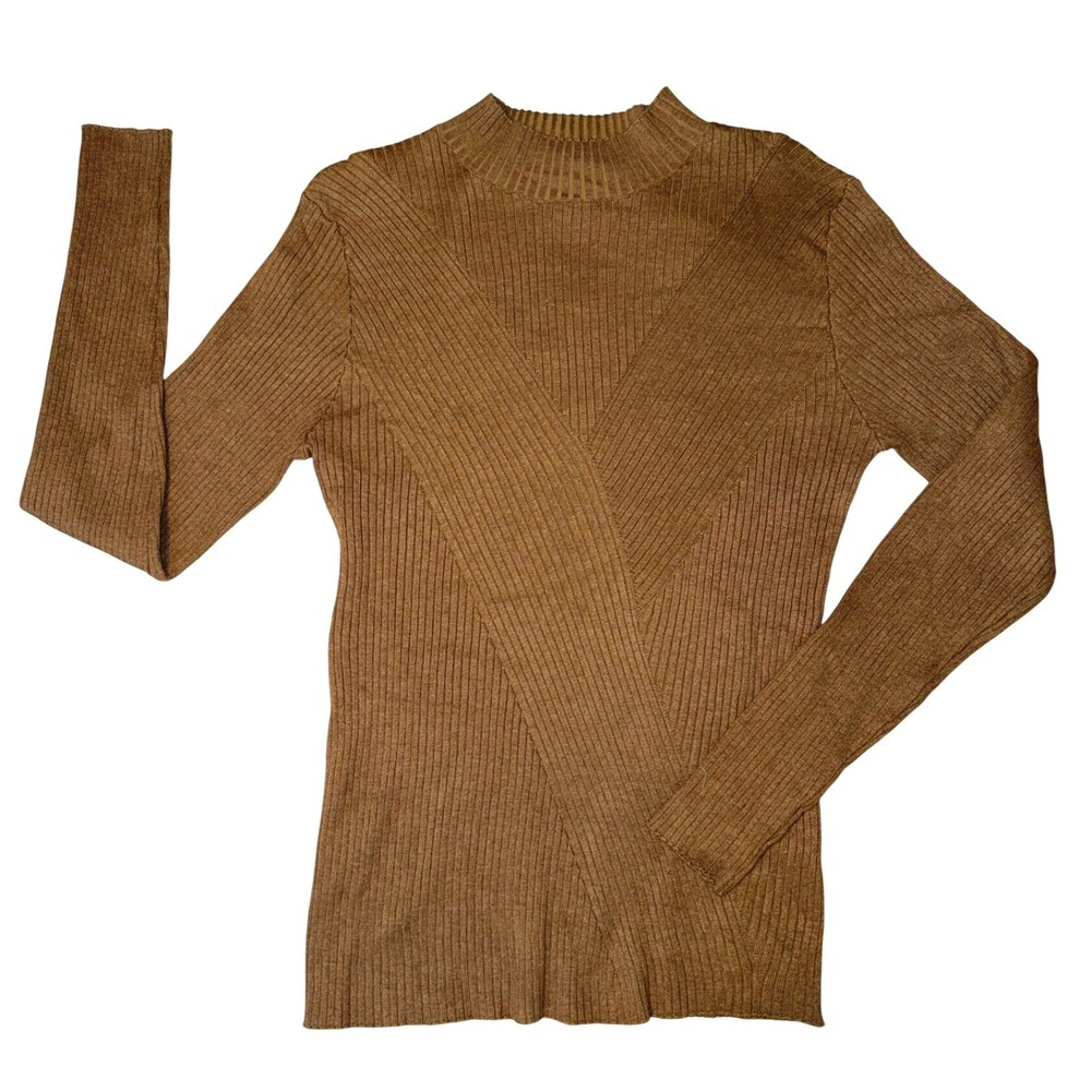 Joan Vass New‎ York Ribbed Mock Neck Pullover Sweater Top Women's Size L Brown